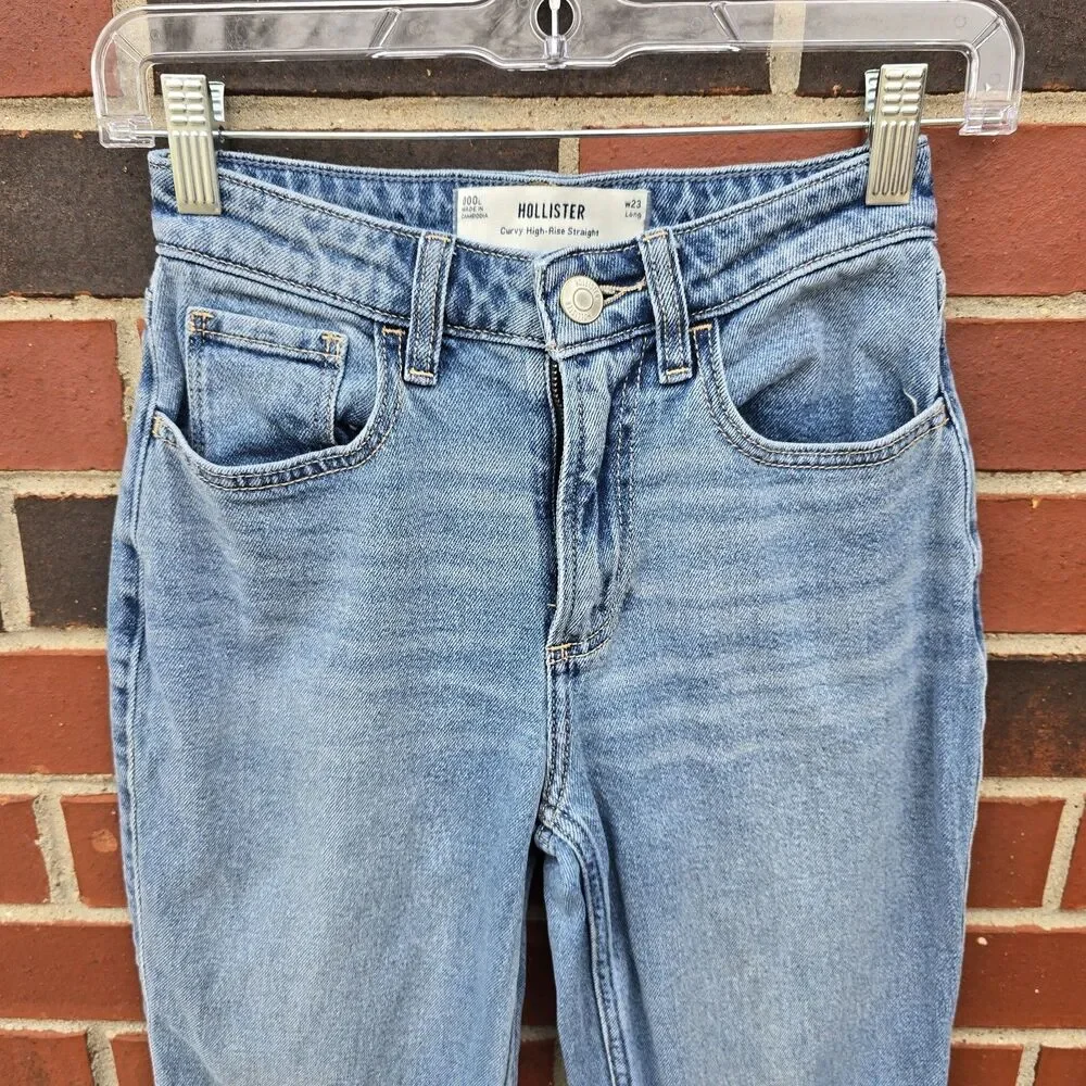 Women’s Hollister Curvy Ultra High-Rise Straight Leg Denim Jeans Size 000L W23L - Picture 2 of 7